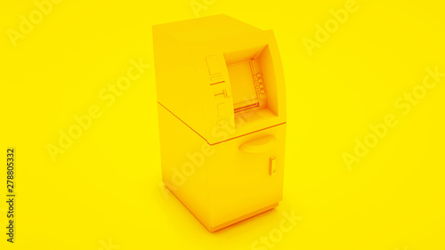 ATM Bank Cash Machine Isolated on yellow background - 3d Illustration.