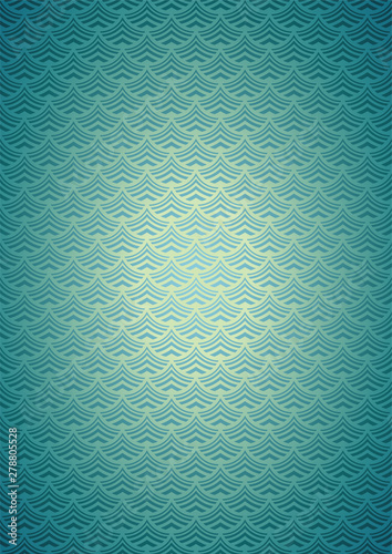 Aqua abstract background of turquoise stylized waves of sea or ocean water, with blue gradient coloring and darkening to the edges. Vector illustration for web banner design and printing