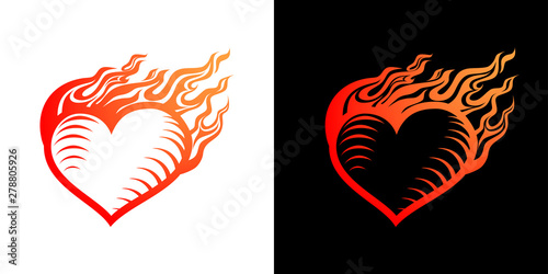 fire heart, burning heart, love and flame. Logo, sign, symbol with gradient coloring. Isolated vector illustration eps 10