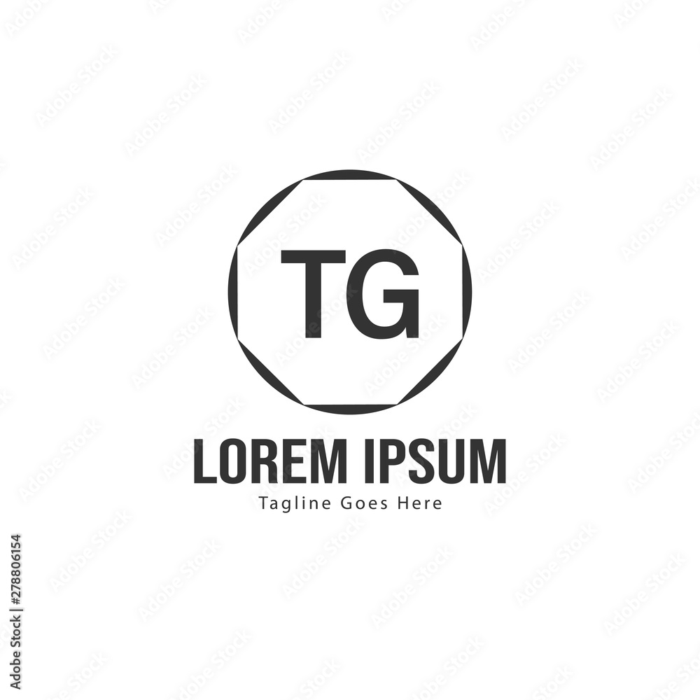 Initial TG logo template with modern frame. Minimalist TG letter logo vector illustration