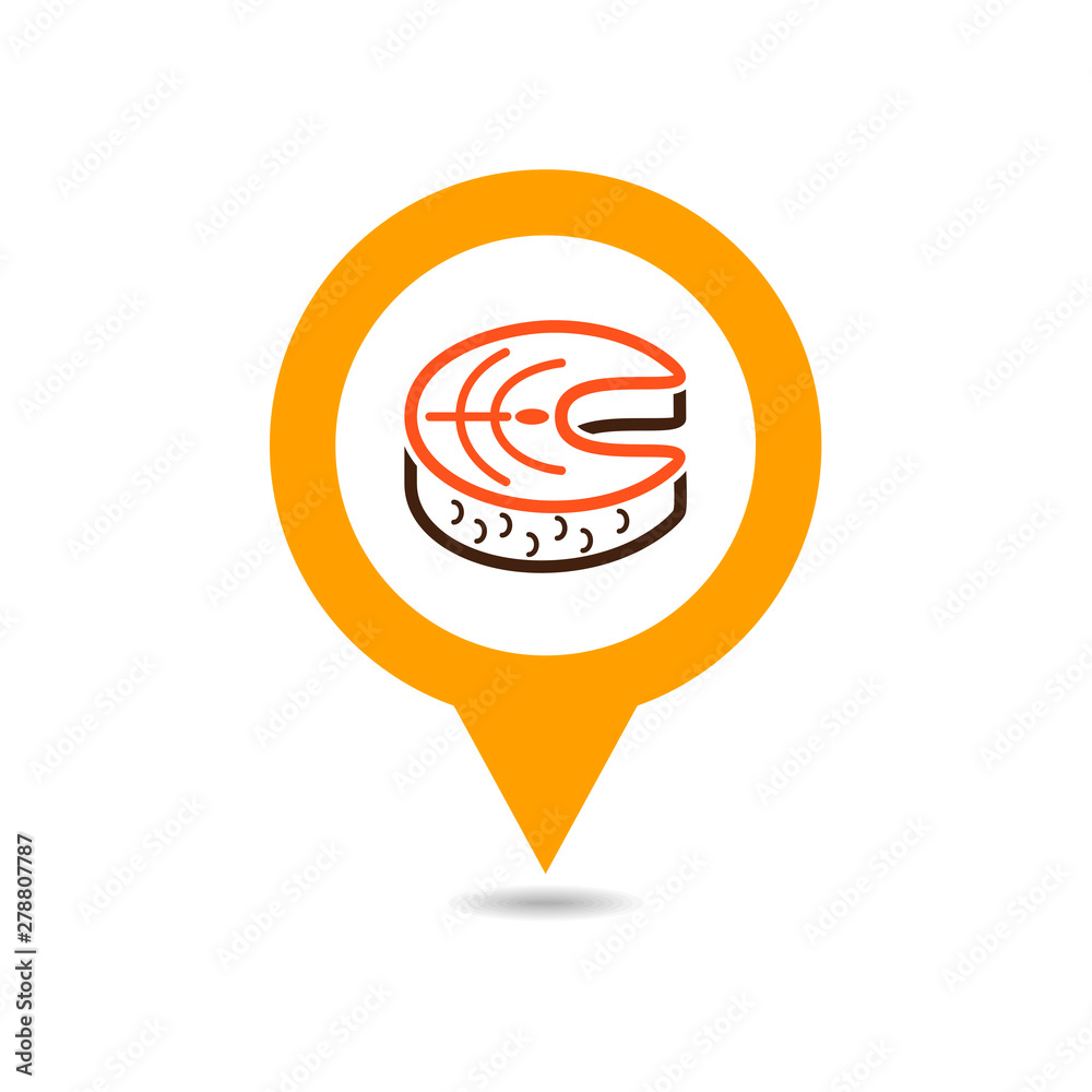 Steak of red fish salmon vector pin map icon