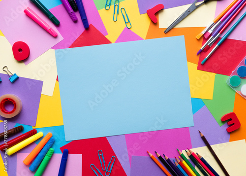 School and office accessory with copy space on color background.