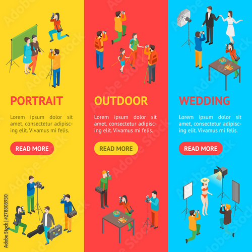 Cartoon Characters Professional Photographers and Fashion Models Banner Vecrtical Set. Vector