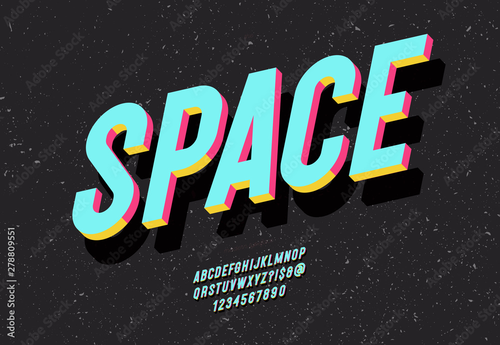 Space typeface 3d bold colorful style - obrazy, fototapety, plakaty 