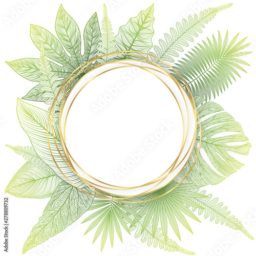 Beautiful background with tropical leaf. Space for text. Vector illustration.