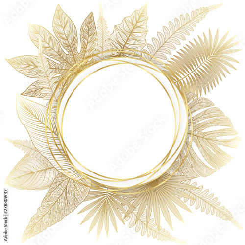 Beautiful background with tropical leaf. Space for text. Vector illustration.