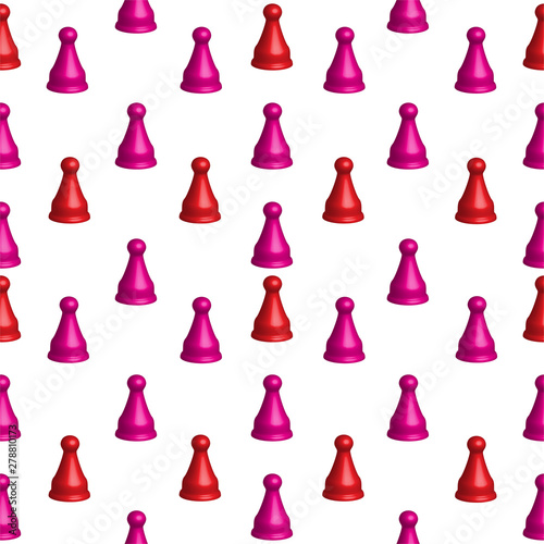 Seamless vector pattern of multi-colored pawns on a white isolated background