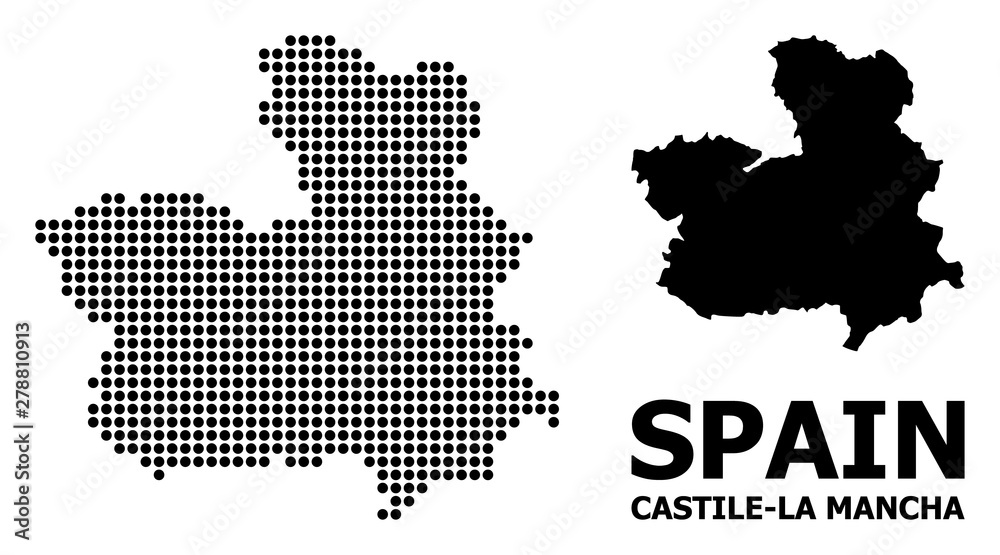 Obraz premium Pixelated Mosaic Map of Castile-La Mancha Province