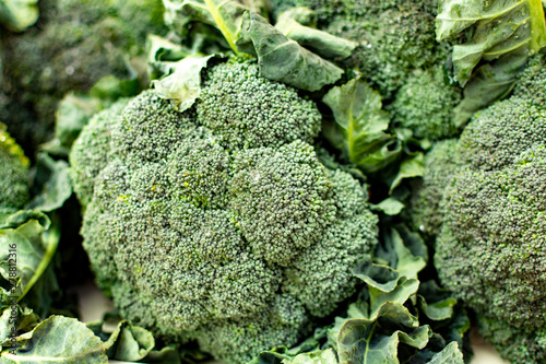 Young green broccoli cabbage vegetables on farmer market