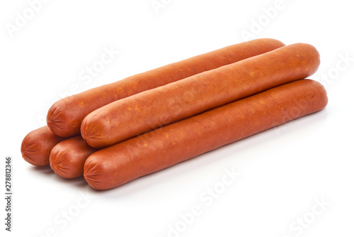 Sausages for frying, hunting sausages, close-up, isolated on white background