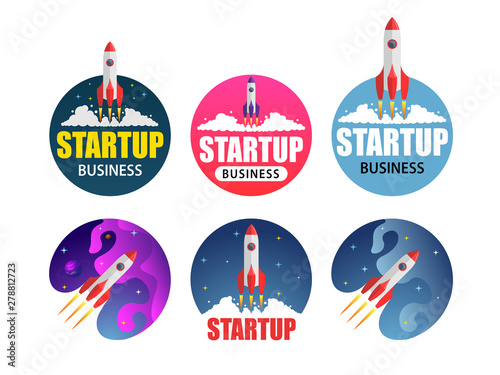 Vector icons rocket launch. Startup business