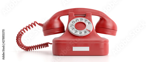 Fotografie Red old telephone isolated on white background. 3d illustration