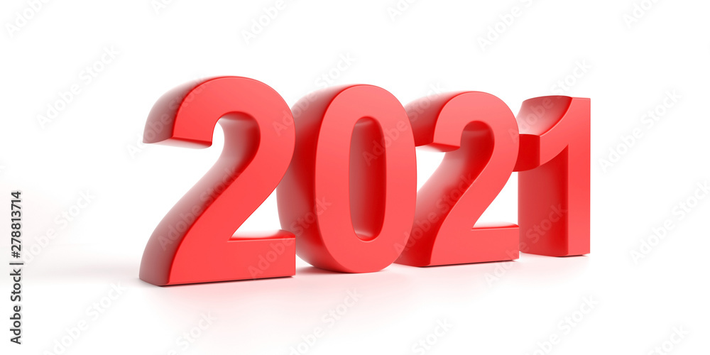 2021 New year, red number isolated against white background. 3d illustration