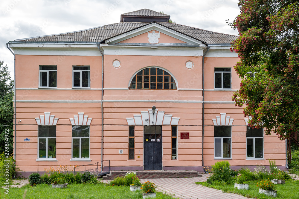 Krasnyi gorodok, Russia - July 2019: Main house of the estate Gorodnya (Galician nobles) near Kaluga. Ferzikovsky District, Kaluzhskiy region