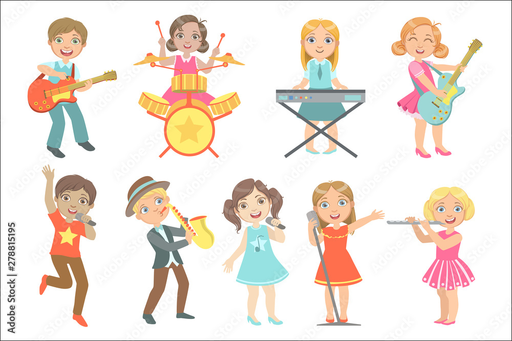 Kid Singing And Playing Music Instruments Set Kid Singing And Playing Music Instruments Set