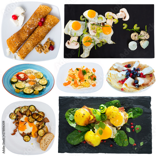 Fototapeta Naklejka Na Ścianę i Meble -  Collage of various breakfast foods on a white background