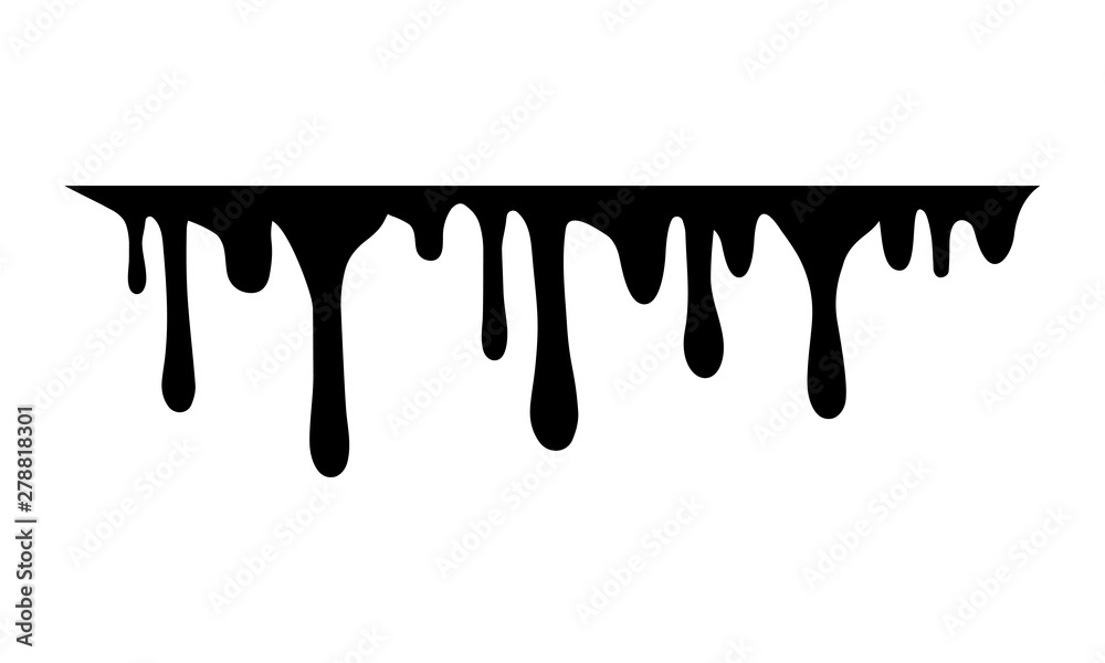 Black melt drips or liquid paint drops isolated on white background. Vector oil leak splash or chocolate syrup for graffiti splatter borders Black melt drips or liquid paint drops isolated on white background. Vector oil leak splash or chocolate syrup for graffiti splatter borders