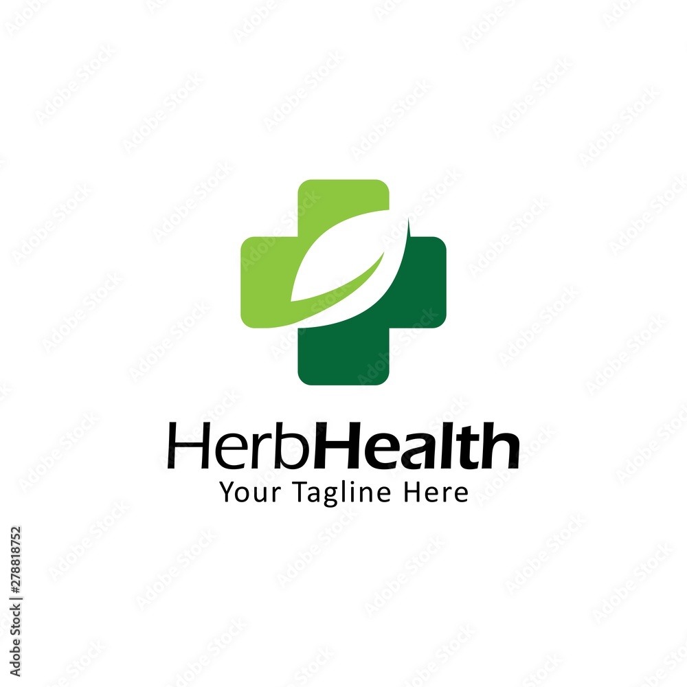 Fototapeta premium cross with leaf vector inspiration.creative medical logo design template