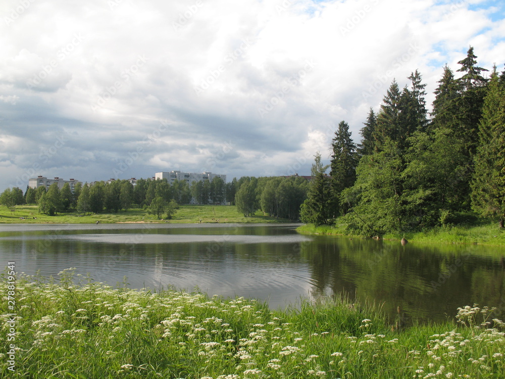 landscape with lake and forest landscape with lake and forest