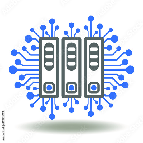 Binders folder microchip icon vector. Line digital archive illustration. Electronic library database logo.
