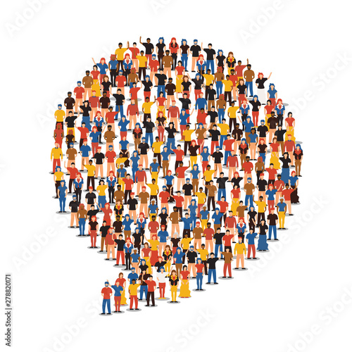 Diverse people group in social chat bubble shape