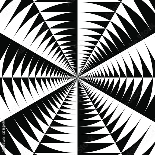 Abstract Black and White Geometric Pattern with Circles. Spiral Optical Psychedelic Illusion. Striped Wicker Texture. 3D Illustration