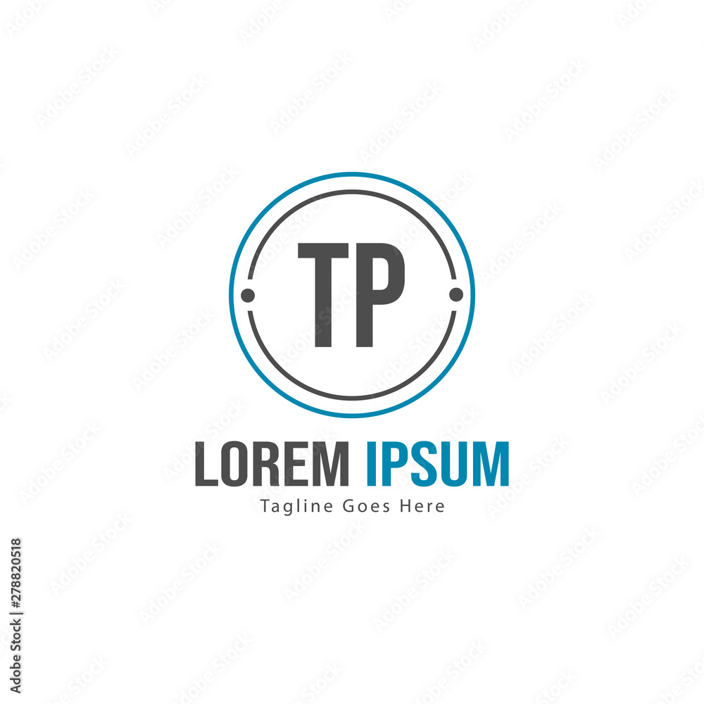 Initial TP logo template with modern frame. Minimalist TP letter logo vector illustration