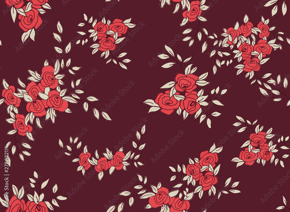 Background of roses, twigs and leaves. Seamless pattern. Background of roses, twigs and leaves. Seamless pattern.