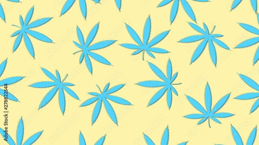 Minimal motion design animation. Cannabis leaves wiggle and rotate at color background. Abstract graphics in trendy colors and style. Seamless looping animation. Minimal motion design animation. Cannabis leaves wiggle and rotate at color background. Abstract graphics in trendy colors and style. Seamless looping animation.
