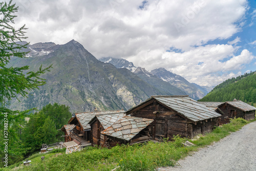 traditional wooden houses in the village of Tufteren, high above Zermatt, the famous touristic destination in the canton Valais, Wallis, Switzerland © Uwe