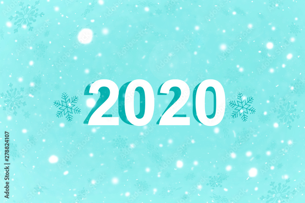 The inscription 2020 on a blue background with snowflakes. New year 2020. New year background, copy space. The inscription 2020 on a blue background with snowflakes. New year 2020. New year background, copy space.