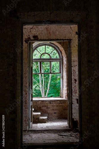 The abandoned Yaroshenko Palace of the late 19th century in the estate Stepanovskoe-Pavlishchevo  from the inside. Sanatorium Pavlishchev-Bor  Yuhnovskiy district  Kaluzhskiy region  Russia - July 201