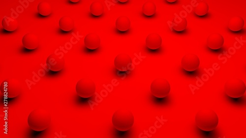 3D rendering of a set of spherical objects of red color with a wavy surface, on to a matte background. Image for the desktop background. Abstract, 3D illustration of futuristic design.
