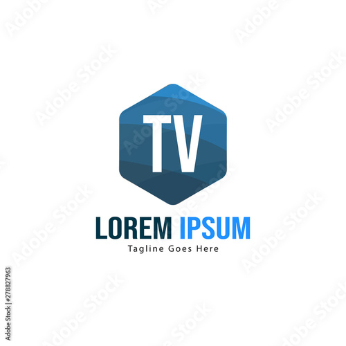 Initial TV logo template with modern frame. Minimalist TV letter logo vector illustration