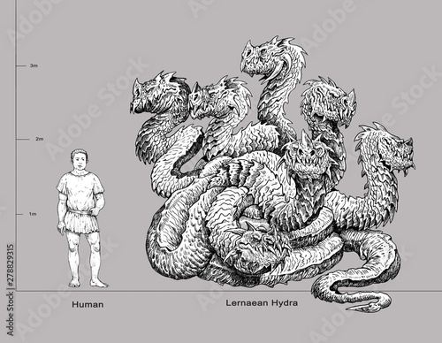 Schilderij op canvas Lernaean Hydra - mythological creature and human