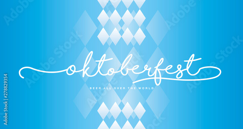 Oktoberfest handwritten lettering Bavarian blue white background banner