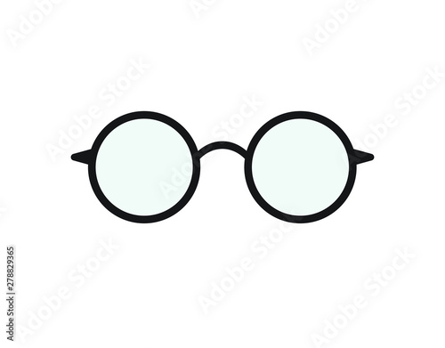 Vector flat cartoon black icon of glasses isolated on white background 