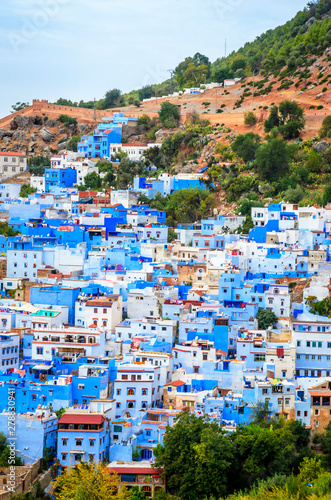 Aerial view of blue medina of city Chefchaouen,  Morocco, Africa. © Olena Zn