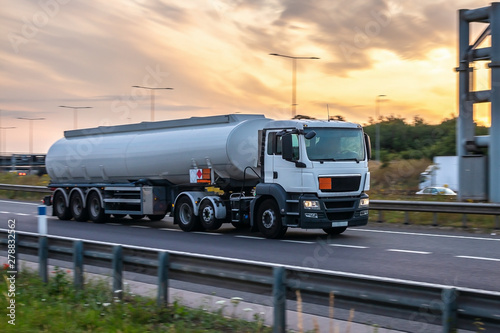 Tanker truck in motion on the motorway