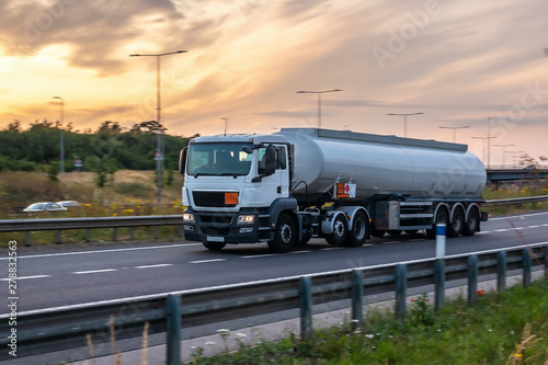 Tanker truck in motion on the motorway