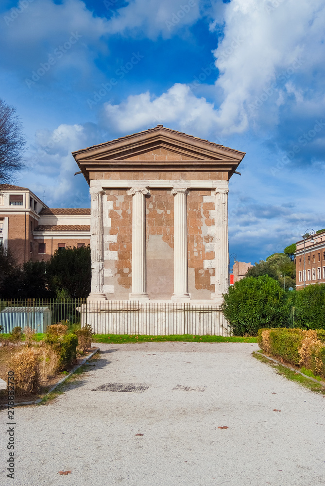 Ancient ruins of the roman Temple of Portunus located in Forum Boarium, in the historic center of Rome