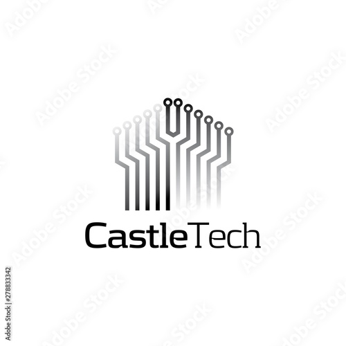 castle with circuit logo design template.modern creative concept of technology icon
