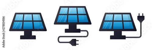 Solar energy panel power plug colorful vector icons