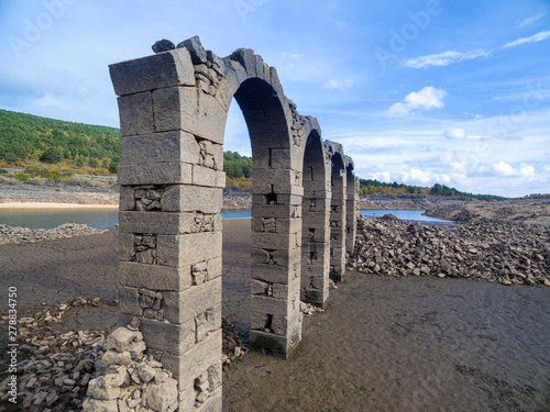 Monastery in ruins of a village in a dry swamp la cuerda el pozo in the province of Soria, the muedra photo