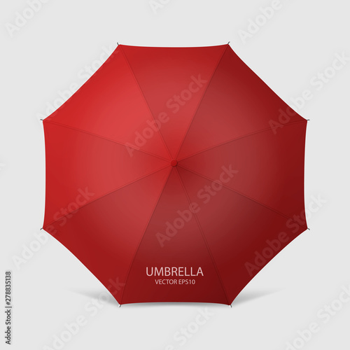 Vector 3d Realistic Render Red Blank Umbrella Icon Closeup Isolated on White Background. Design Template of Opened Parasol for Mock-up, Branding, Advertise etc. Top View