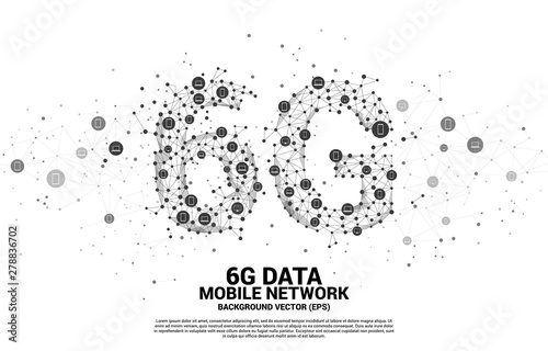 Vector Polygon dot connect line shaped 6G mobile network with device icon. Concept for mobile phone data technology. photo