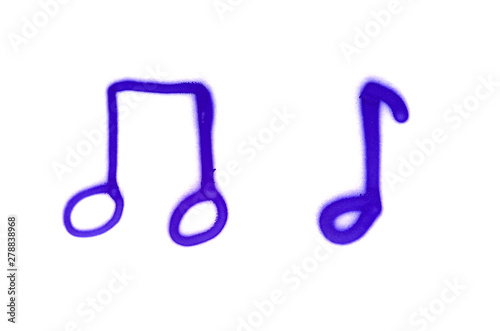 Graffiti musical notes sign sprayed on white isolated background