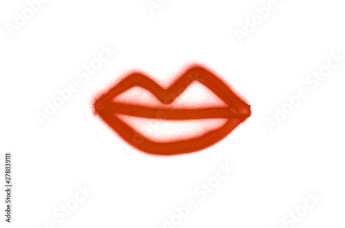 Graffiti lips sign sprayed on white isolated background
