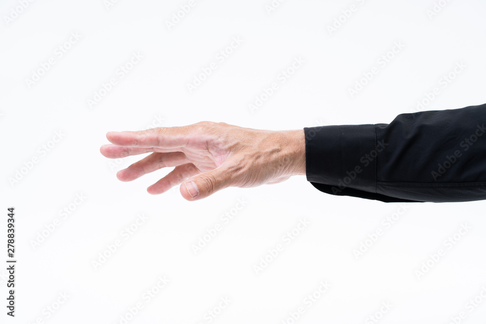 Asian man hand with black shirt on white background Asian man hand with black shirt on white background