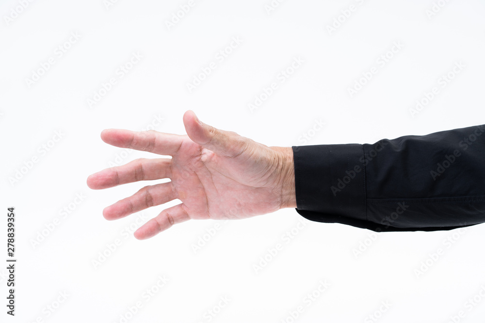 Asian man hand with black shirt on white background Asian man hand with black shirt on white background